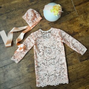 újszülött csipke fotószett 3 részes barack