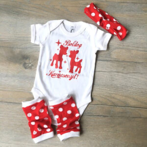 Piros pöttyös nadrág lábszárvédő fejpánt