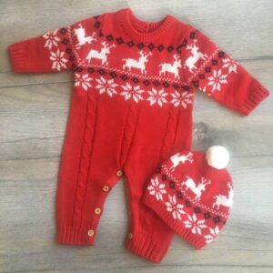 norvég mintás kötött rugdalózó sapkával