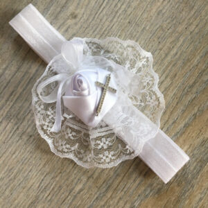 szatén rózsás fejpánt kereszttel