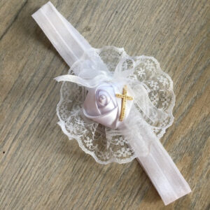 szatén rózsás fejpánt kereszttel